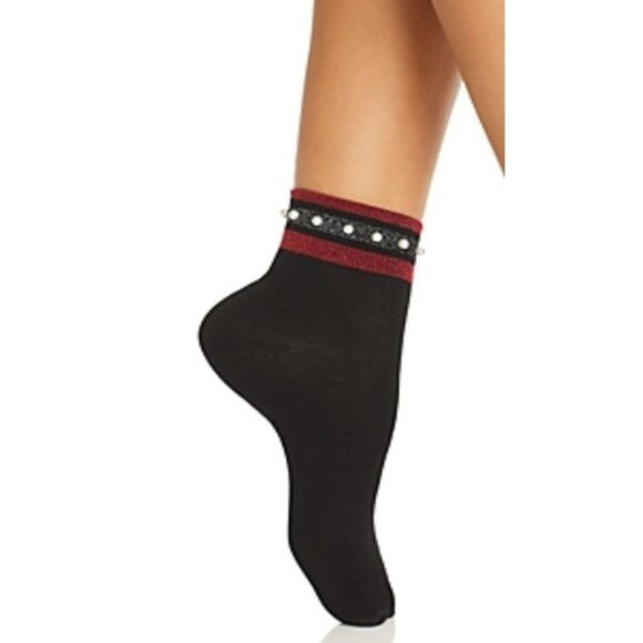 Hue Womens One Size Fits Most Embellished Metallic-Stripe Anklet Short Socks 192 - Picture 1 of 6